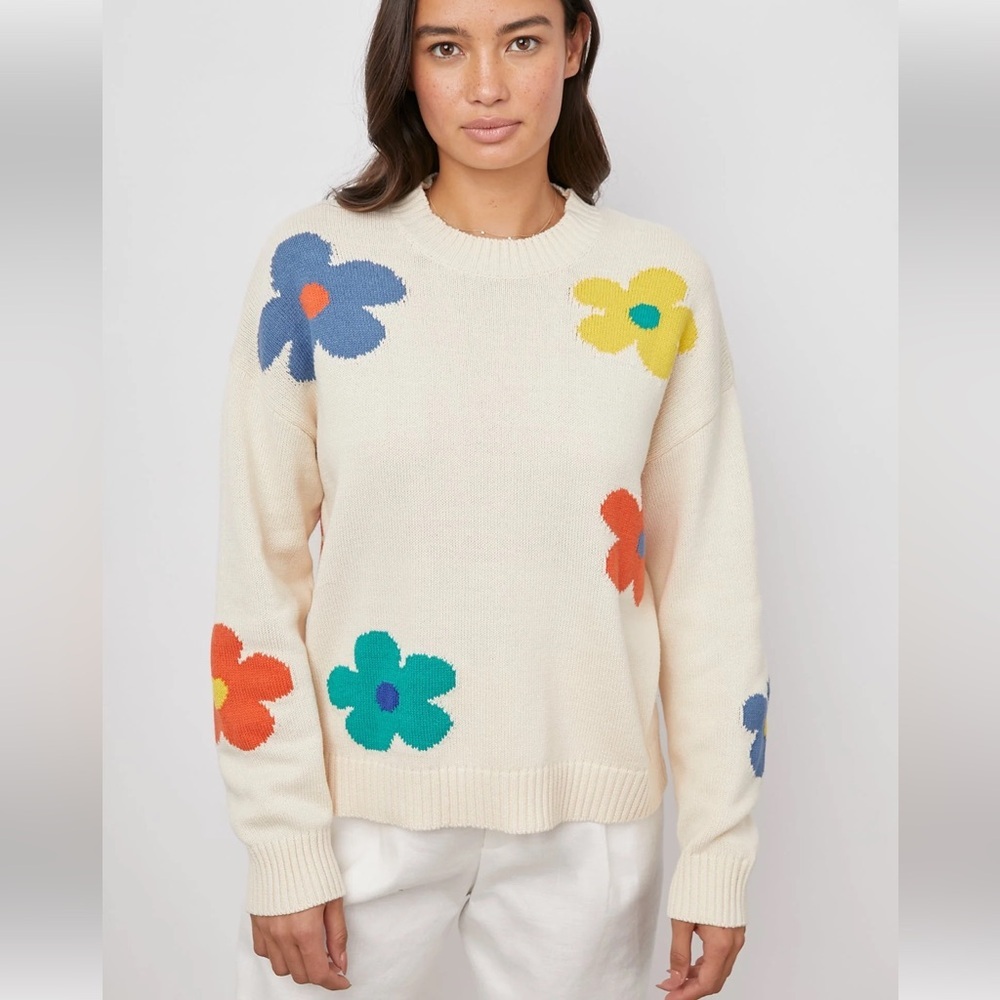 Rails Perci Cotton Sweater Ivory Daisies size S - Picture 2 of 11